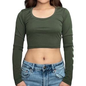Dark army green cropped scoop neck top